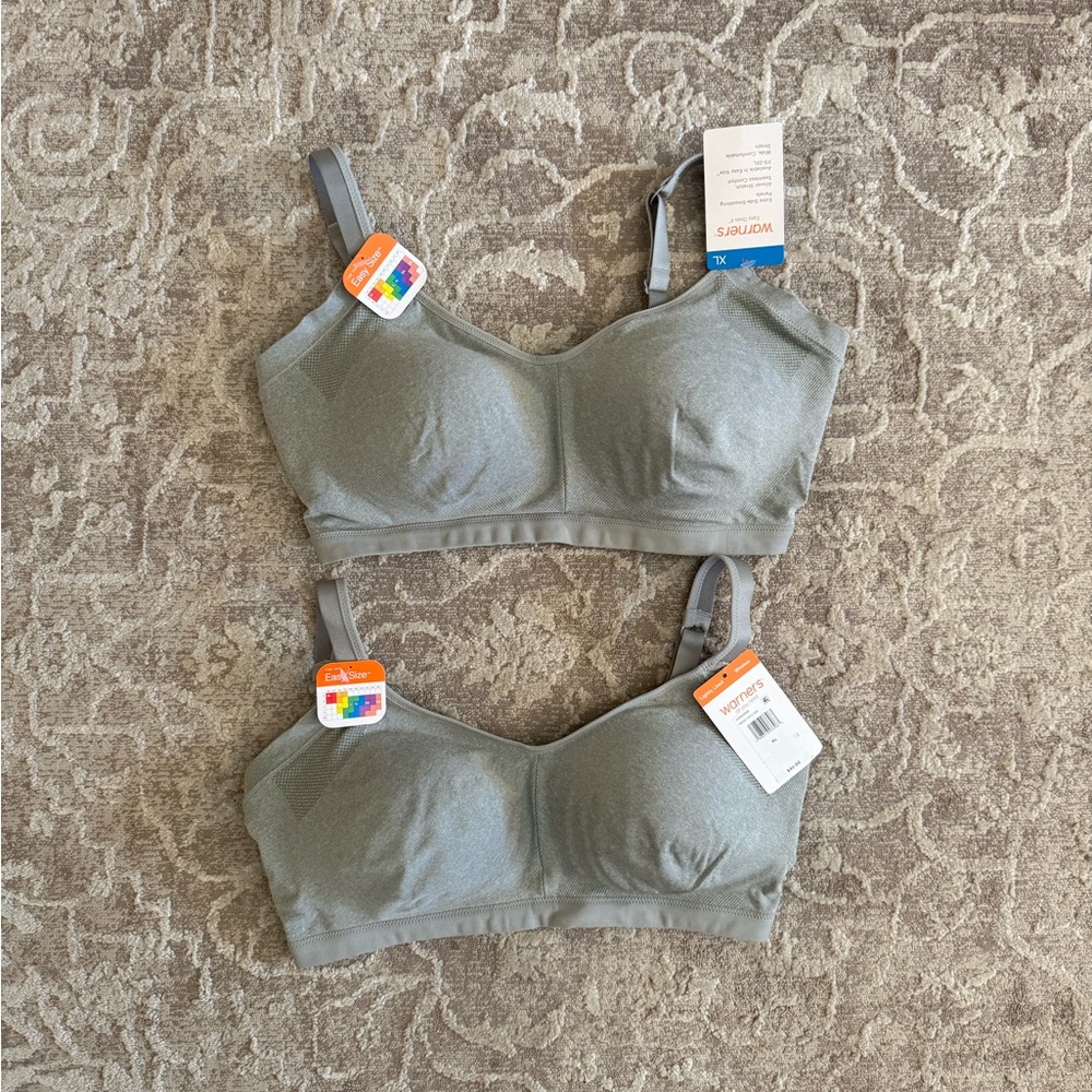 Two Warner's Light Gray Easy Does It Wireless Bras